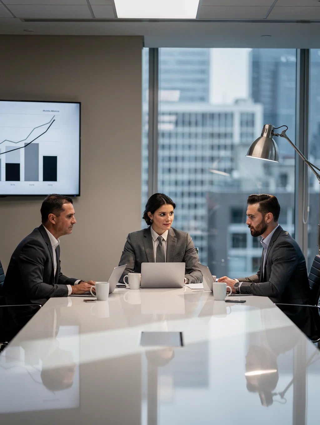 Professional corporate leadership in a high-end office environment