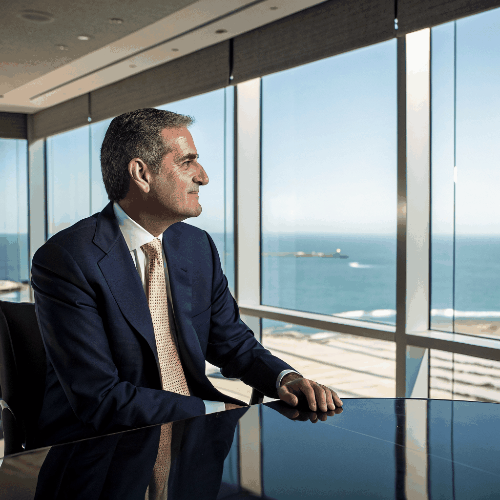 Executive interview taking place in a professional boardroom setting